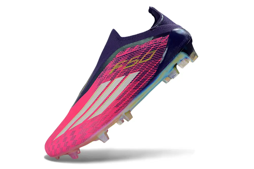 Close-up of Adidas F50 Elite FG Laceless football boots showcasing their laceless technology and sleek style.