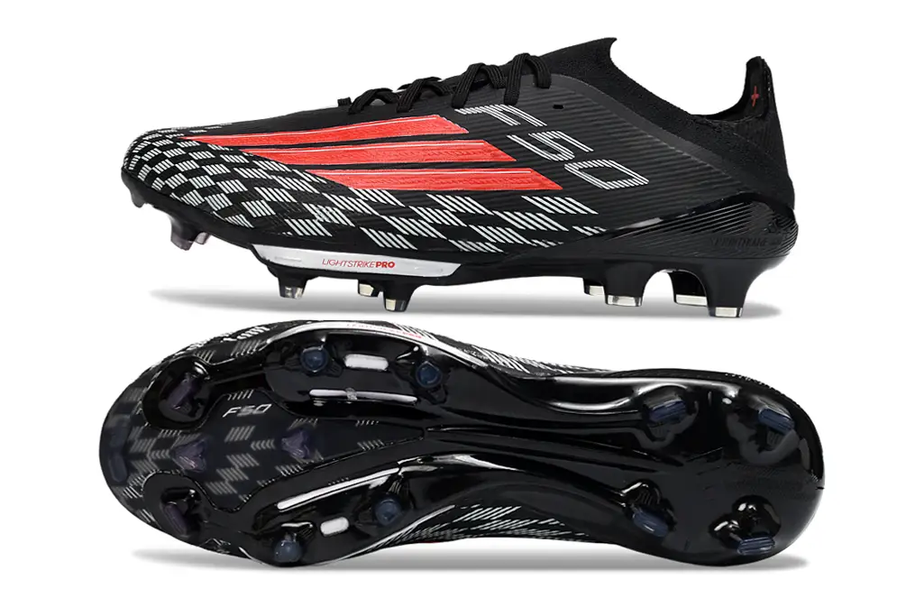 Adidas F50+ Elite FG football boot from the side with its features highlighted