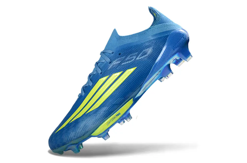 Close-up of Adidas F50+ Elite FG football shoe, showcasing the FG stud pattern, designed for superior traction on firm ground