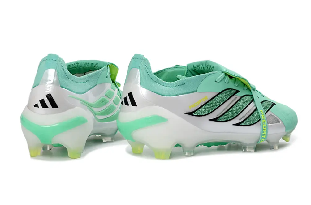Close-up view of Adidas Predator 26 Elite Tongue FG soccer cleats, showcasing elite features