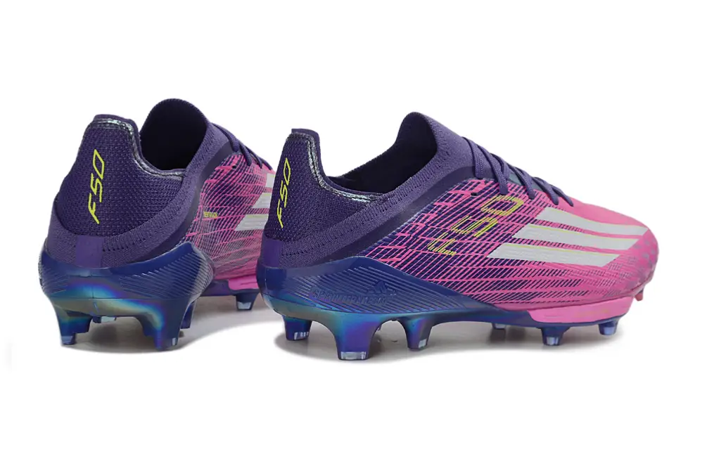 Detailed view of Adidas F50+ Elite FG football boot with innovative lacing system and studs