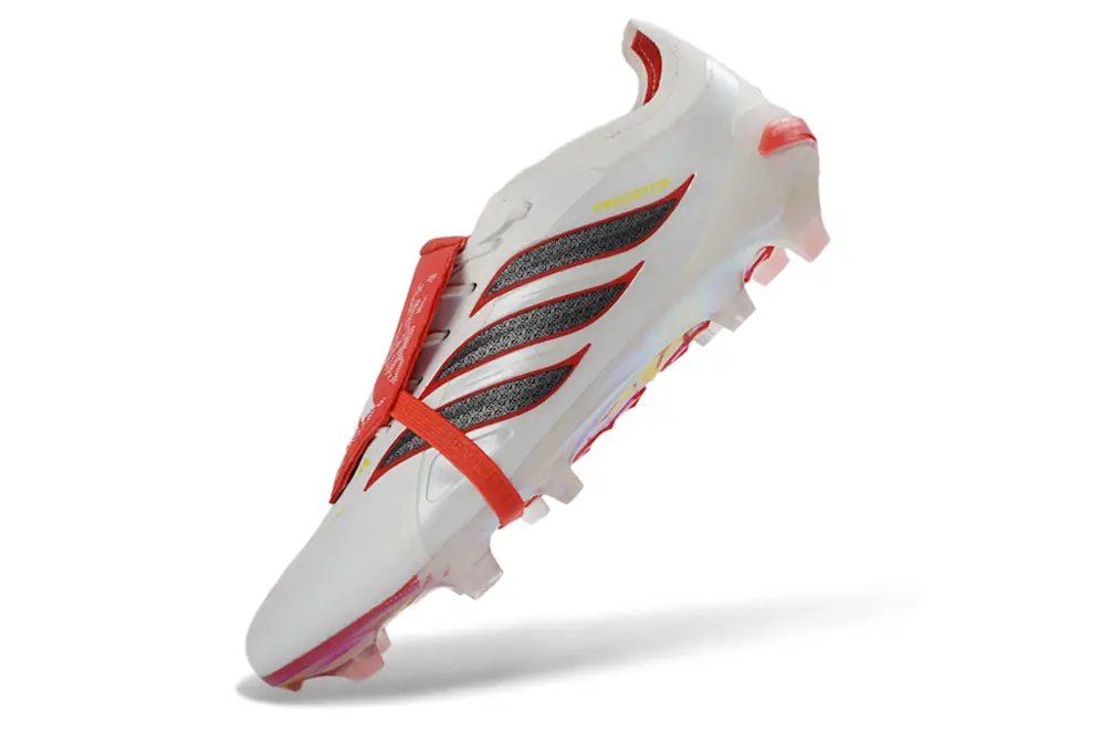 Close-up of Adidas Predator 26 Elite Tongue FG football boot with detailed texture and premium materials